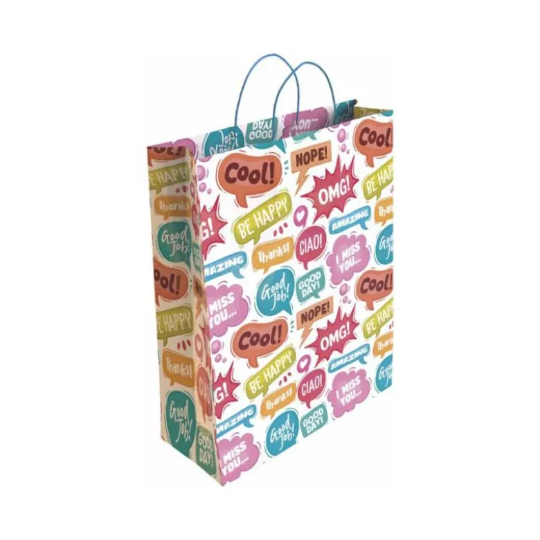 BOLSA PARA REGALO BASIKA PAPEL ESTUCADO 160 GR TODO AÑO CON ASA RETORCIDA TAMAÑO S 24+10X32 CM