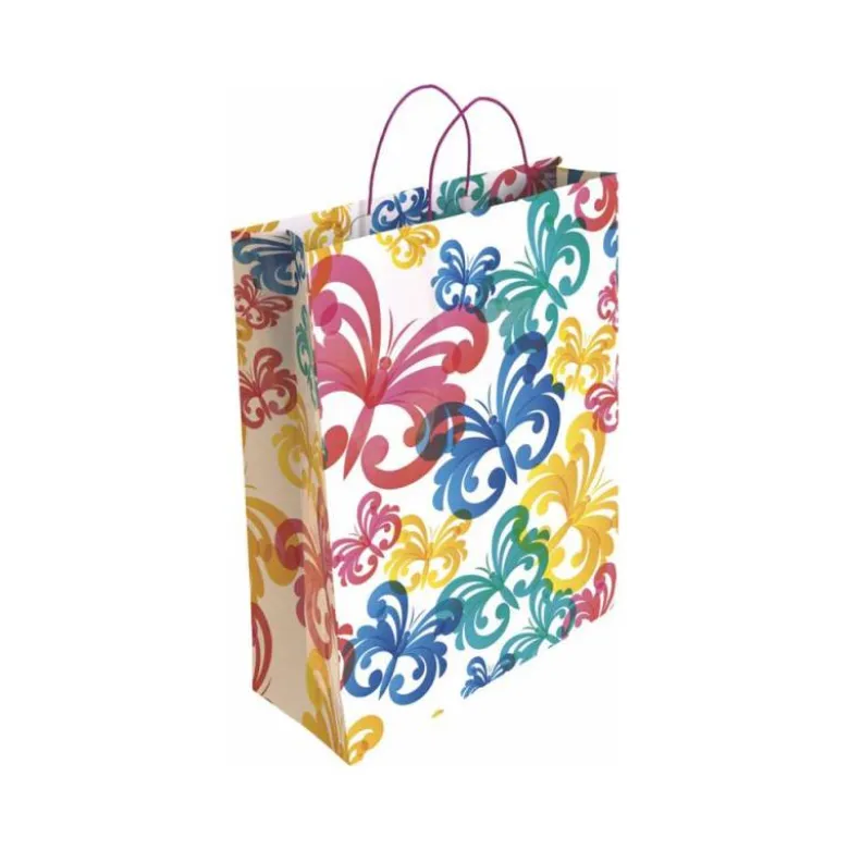 BOLSA PARA REGALO BASIKA PAPEL ESTUCADO 160 GR TODO AÑO CON ASA RETORCIDA TAMAÑO S 24+10X32 CM
