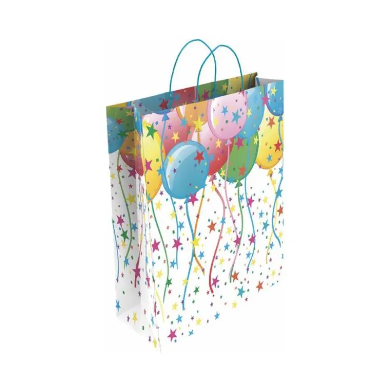 BOLSA PARA REGALO BASIKA PAPEL ESTUCADO 160 GR TODO AÑO CON ASA RETORCIDA TAMAÑO S 24+10X32 CM
