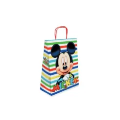 BOLSA PARA REGALO BASIKA PAPEL CELULOSA 90 GR MICKEY CON ASA RETORCIDA TAMAÑO S 240X100X320MM