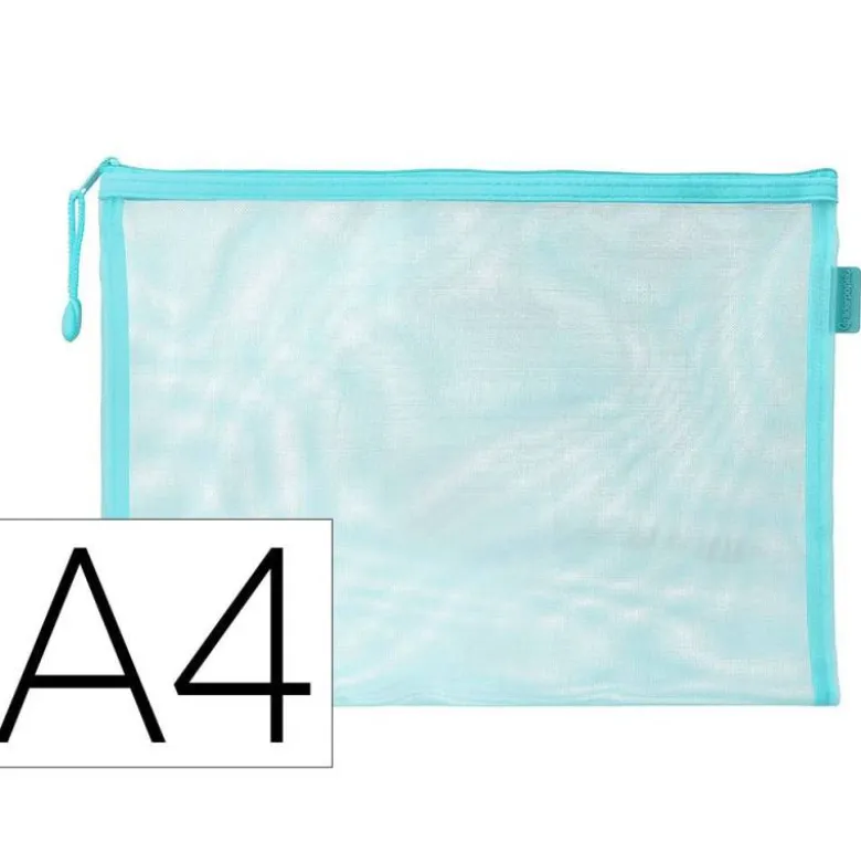BOLSA ZIPPER BAG LIDERPAPEL POLIESTER TRANSPIRABLE MULTIUSOS DIN A4 AZUL PASTEL