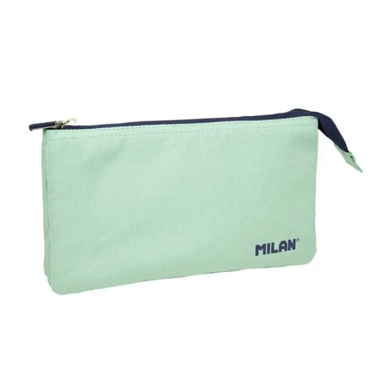 BOLSO ESCOLAR PORTATODO MILAN 1918 COLLECTION 3 CREMALLERAS Y 5 COMPARTIMENTOS VERDE 215X35X125 MM