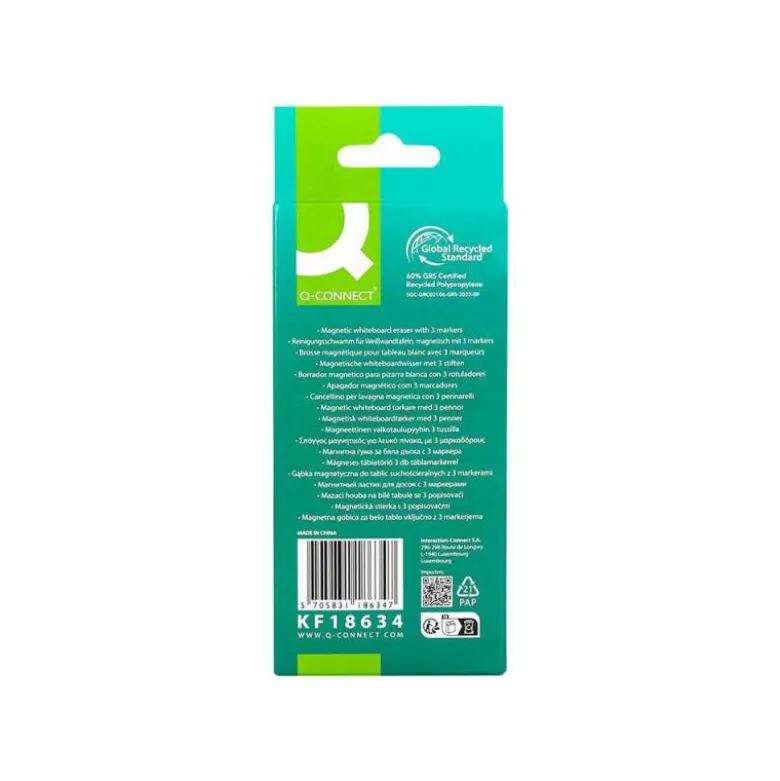 BORRADOR Q-CONNECT MAGNETICO CON ROTULADOR NEGRO ROJO Y AZUL PARA PIZARRA BLANCA