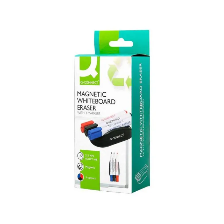 BORRADOR Q-CONNECT MAGNETICO CON ROTULADOR NEGRO ROJO Y AZUL PARA PIZARRA BLANCA