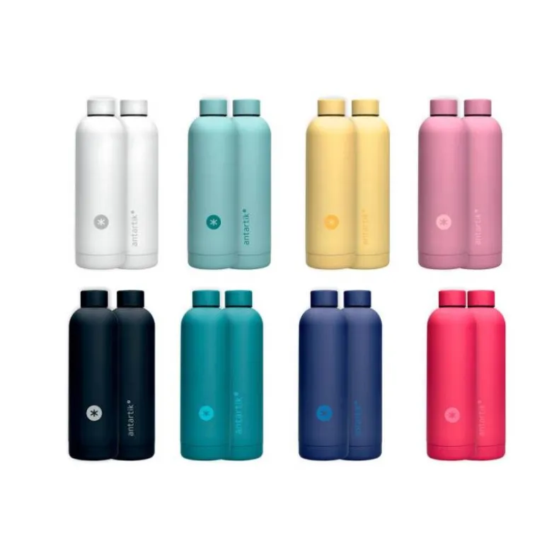 BOTELLA ANTARTIK ISOTERMICA ACERO INOXIDABLE LIBRE DE BPA 750ML EXPOSITOR CON 8 BOTELLAS