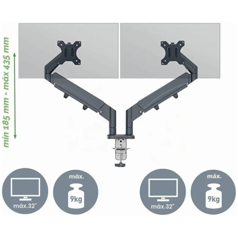 BRAZO PARA MONITOR LEITZ ERGO SPACESAVING DUAL GRIS OSCURO