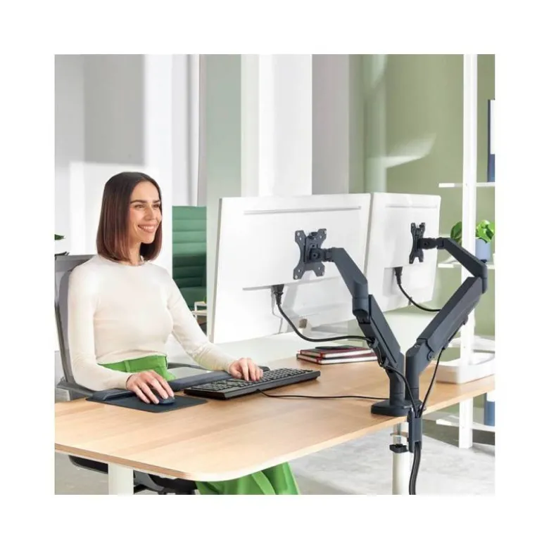 BRAZO PARA MONITOR LEITZ ERGO SPACESAVING DUAL GRIS OSCURO
