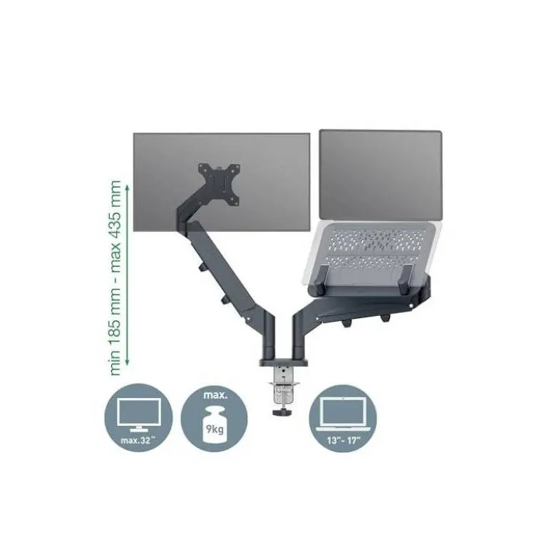 BRAZO PARA MONITOR Y PORTATIL LEITZ ERGO SPACESAVING DUAL GRIS OSCURO