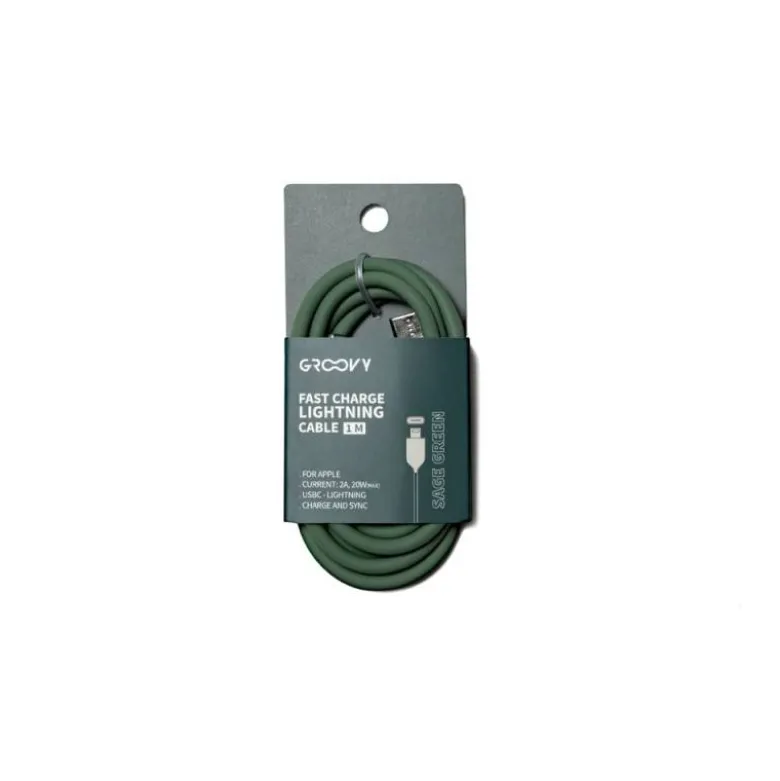 CABLE GROOVY USB 2.0 A USB C APPLE LIGHTNING LONGITUD 1 MT SILICONA COLOR VERDE SALVIA