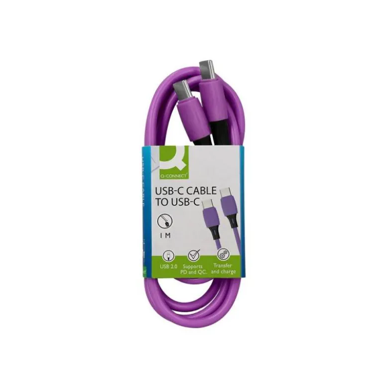 CABLE USB-C A USB-C Q-CONNECT PVC LONGITUD 1M MORADO