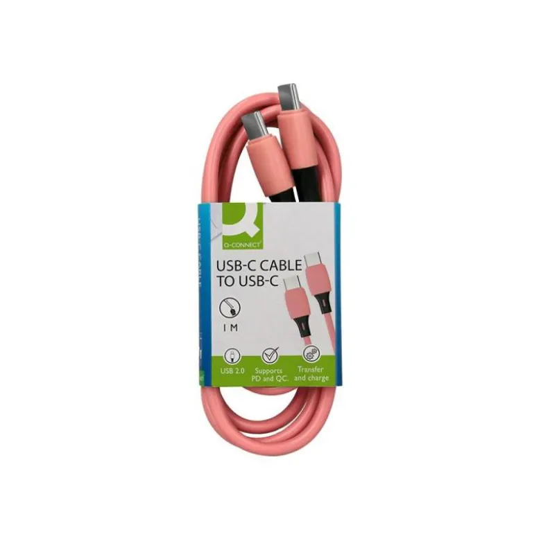 CABLE USB-C A USB-C Q-CONNECT PVC LONGITUD 1M ROSA