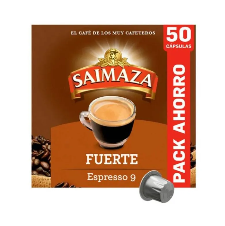 CAFE SAIMAZA FUERTE ESPRESSO INTENSIDAD 9 CAJA DE 50 CAPSULAS COMPATIBLE NESPRESSO