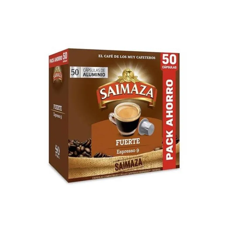 CAFE SAIMAZA FUERTE ESPRESSO INTENSIDAD 9 CAJA DE 50 CAPSULAS COMPATIBLE NESPRESSO