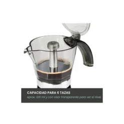 CAFETERA JOCCA ITALIANA ELECTRICA CAPACIDAD 6 TAZAS JARRA TRANSPARENTE SIN CABLES 220-240V COLOR NEGRO