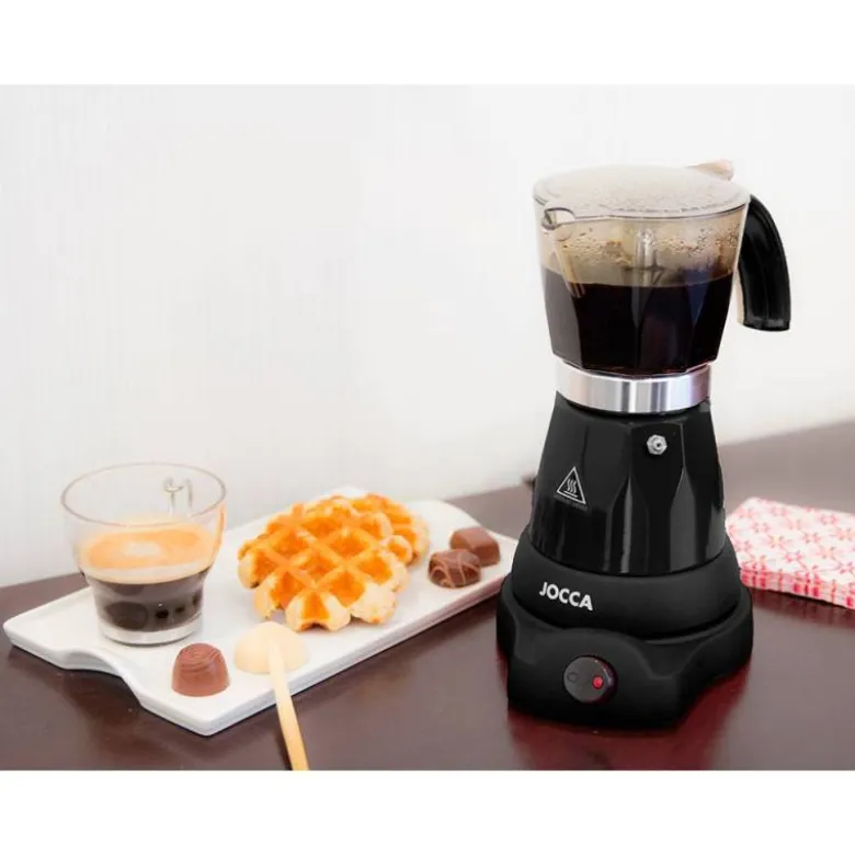 CAFETERA JOCCA ITALIANA ELECTRICA CAPACIDAD 6 TAZAS JARRA TRANSPARENTE SIN CABLES 220-240V COLOR NEGRO