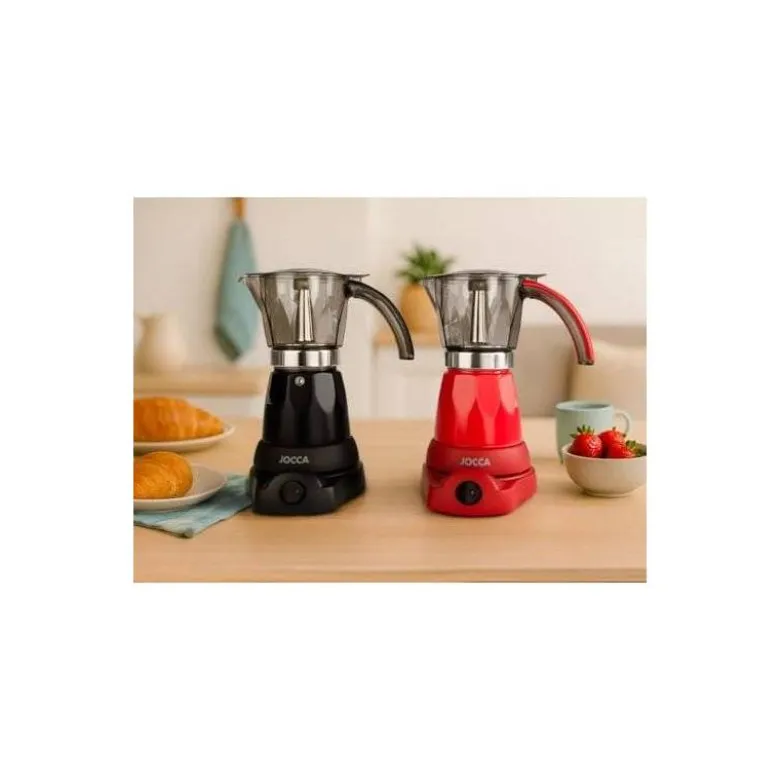 CAFETERA JOCCA ITALIANA ELECTRICA CAPACIDAD 6 TAZAS JARRA TRANSPARENTE SIN CABLES 220-240V COLOR NEGRO