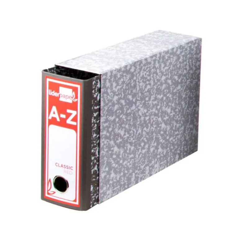 Caja archivador de palanca marca Liderpapel Classic Red Cuarto apaisado