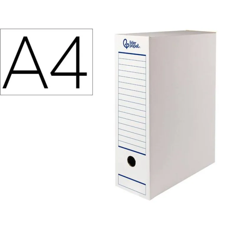 CAJA ARCHIVO DEFINITIVO AUTOMATICA LIDERPAPEL DIN A4 CARTON RECICLADO 325G/M2 LOMO 100 MM BLANCO 360X100X255MM
