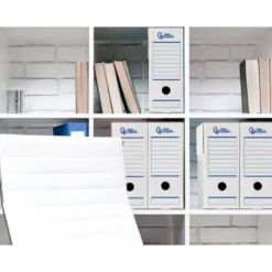 CAJA ARCHIVO DEFINITIVO AUTOMATICA LIDERPAPEL DIN A4 CARTON RECICLADO 325G/M2 LOMO 100 MM BLANCO 360X100X255MM
