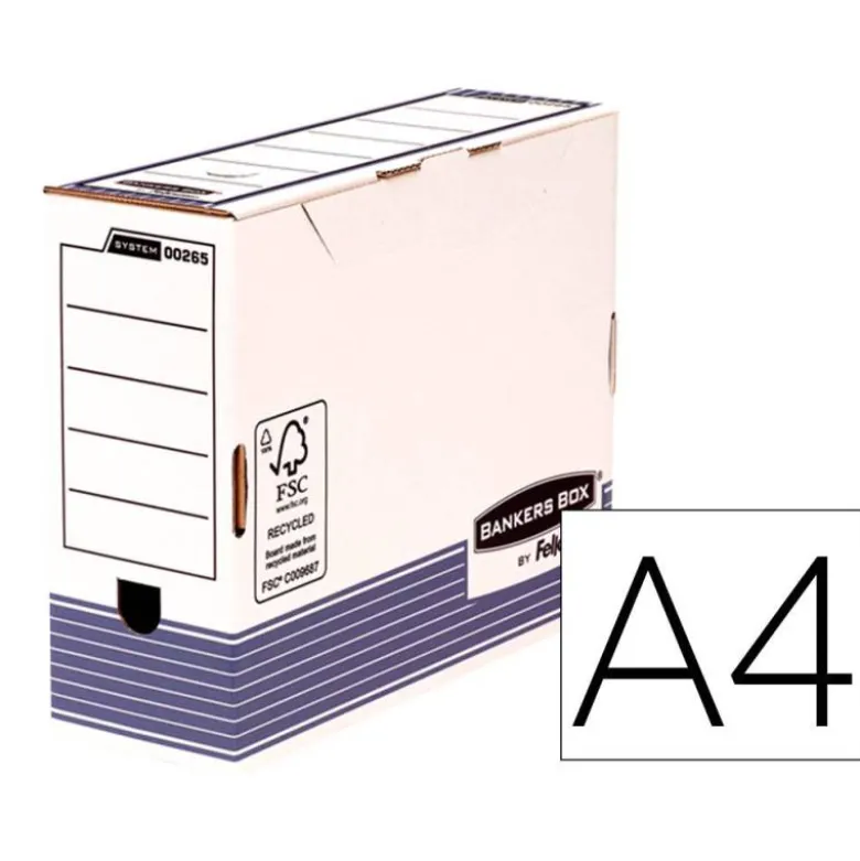 CAJA ARCHIVO DEFINITIVO FELLOWES CARTON RECICLADO DIN A4 100 MM COLOR AZUL
