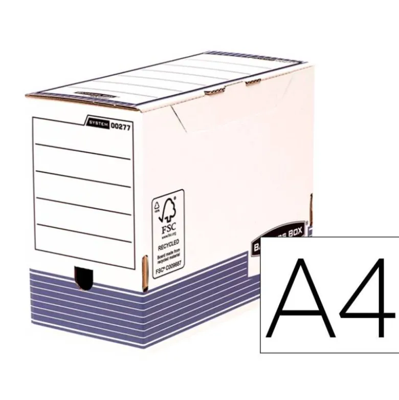 CAJA ARCHIVO DEFINITIVO FELLOWES A4 CARTON RECICLADO 100% LOMO 150 MM MONTAJE AUTOMATICO COLOR AZUL