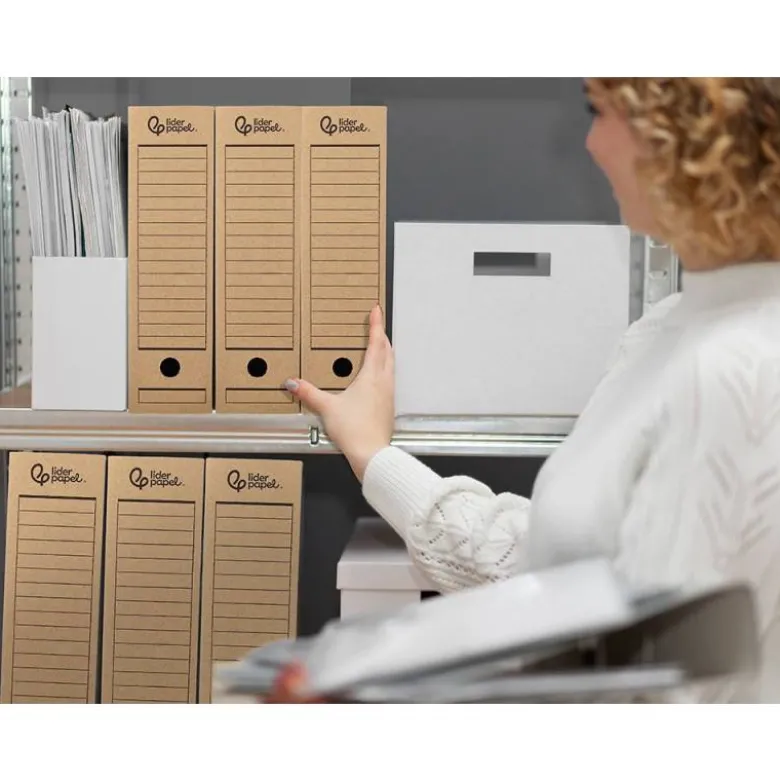 CAJA ARCHIVO DEFINITIVO LIDERPAPEL FOLIO DOBLE ANCHO CARTON RECICLADO 400G/M2 LOMO 200 MM KRAFT 367X200X251 MM