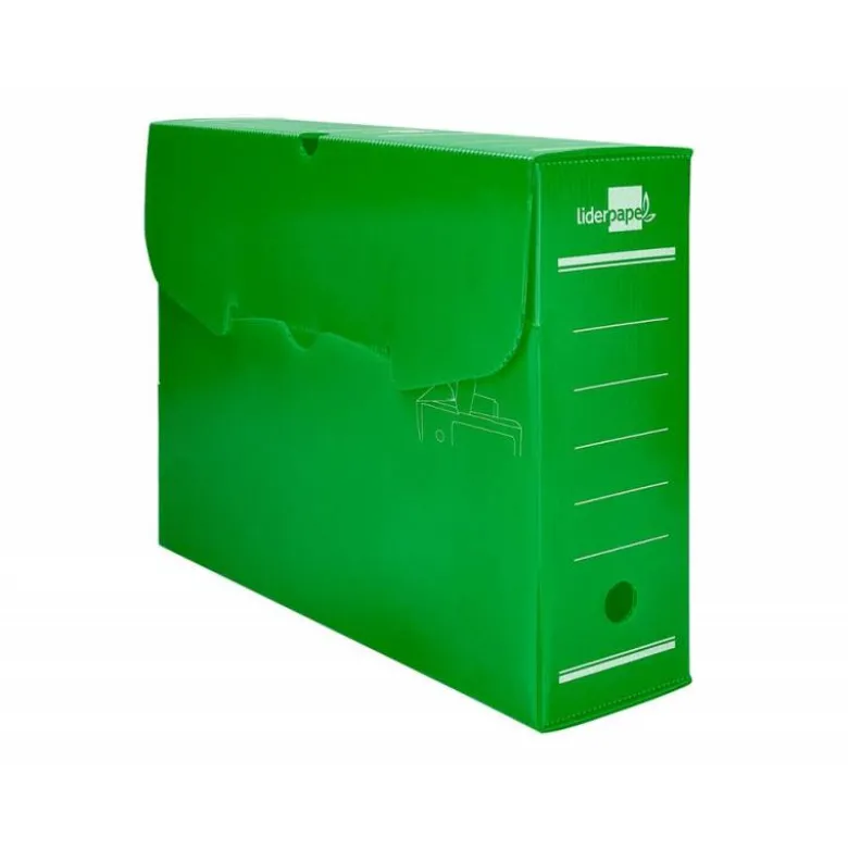 Caja archivo definitivo plastico liderpapel verde 360x260x100 mm