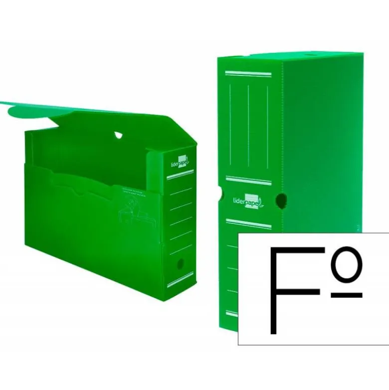 Caja archivo definitivo plastico liderpapel verde 360x260x100 mm
