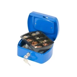 Caja caudales Q-Connect 6" 152x115x80 mm azul con bandeja portamonedas