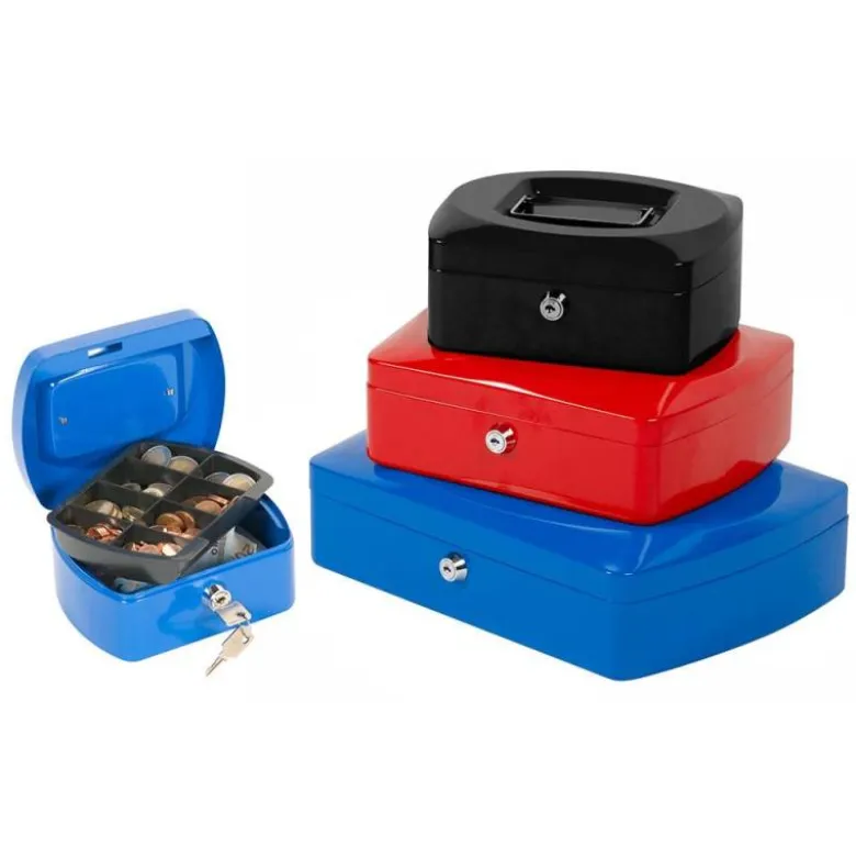 Caja caudales Q-Connect 6" 152x115x80 mm azul con bandeja portamonedas