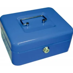 Caja caudales Q-Connect 8" 200x160x90 mm azul con bandeja portamonedas