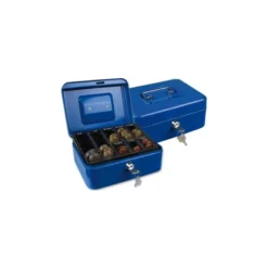 Caja caudales Q-Connect 8" 200x160x90 mm azul con bandeja portamonedas