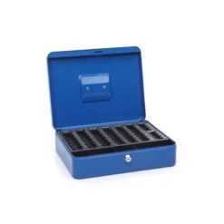 Caja caudales Q-Connect 12" 300x240x90 mm azul con bandeja portamonedas