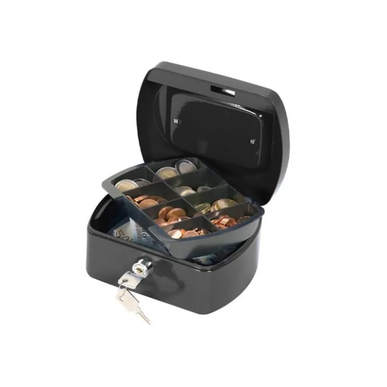 Caja caudales Q-Connect 6" 152x115x80 mm color negro con bandeja portamonedas