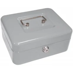 Caja caudales Q-Connect 8" 200x160x90 mm color plata con bandeja portamonedas