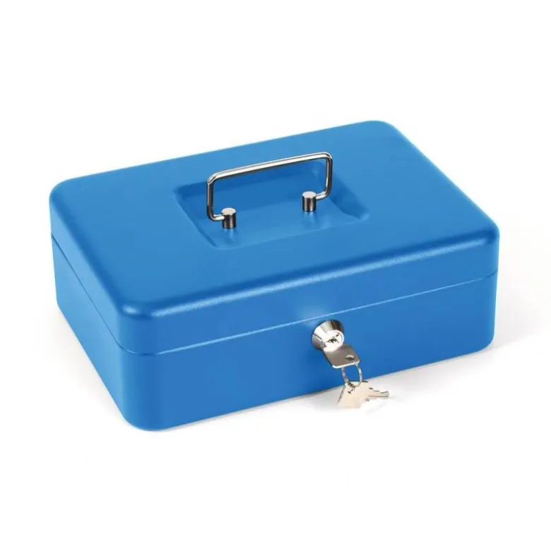 Caja caudales Q-Connect 10" 250x180x90 mm color azul con bandeja portamonedas