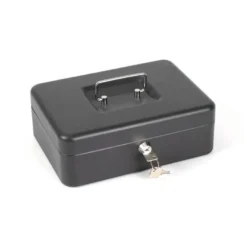 Caja caudales Q-Connect 10" 250x180x90 mm negro con bandeja portamonedas.
