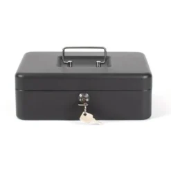 Caja caudales Q-Connect 10" 250x180x90 mm negro con bandeja portamonedas.