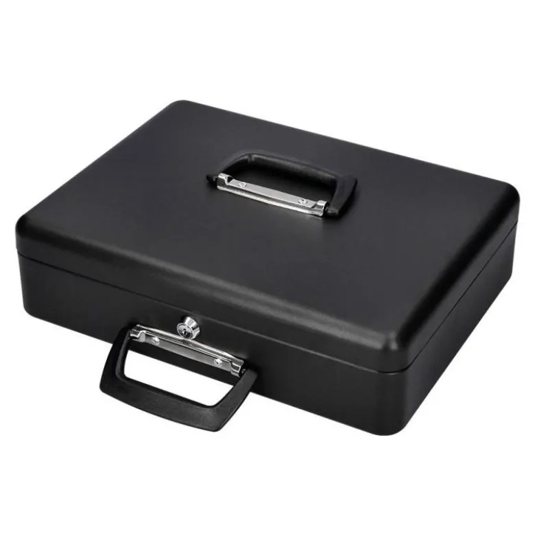 Caja caudales Q-Connect 14,5" 370x290x110 mm negro con bandeja portamonedas y para billetes