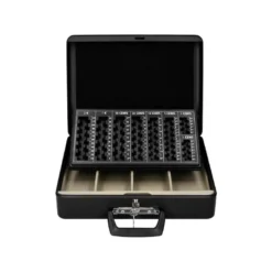 Caja caudales Q-Connect 14,5" 370x290x110 mm negro con bandeja portamonedas y para billetes