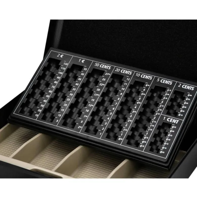Caja caudales Q-Connect 14,5" 370x290x110 mm negro con bandeja portamonedas y para billetes