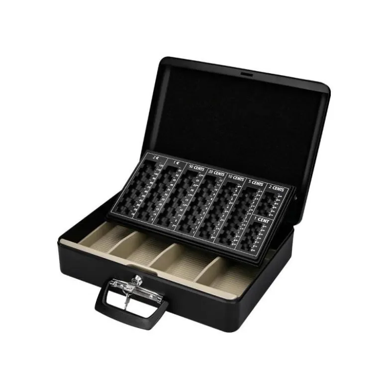 Caja caudales Q-Connect 14,5" 370x290x110 mm negro con bandeja portamonedas y para billetes