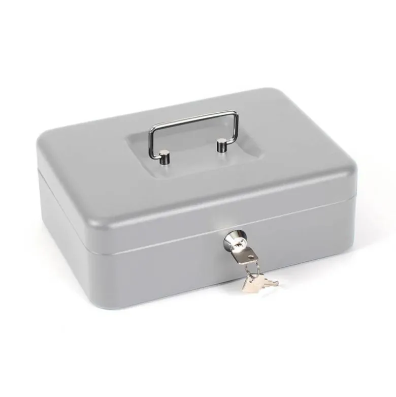 Caja caudales Q-Connect 10" 250x180x90 mm plata con bandeja portamonedas