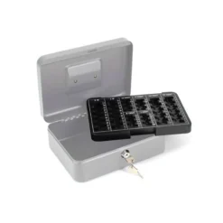 Caja caudales Q-Connect 10" 250x180x90 mm plata con bandeja portamonedas