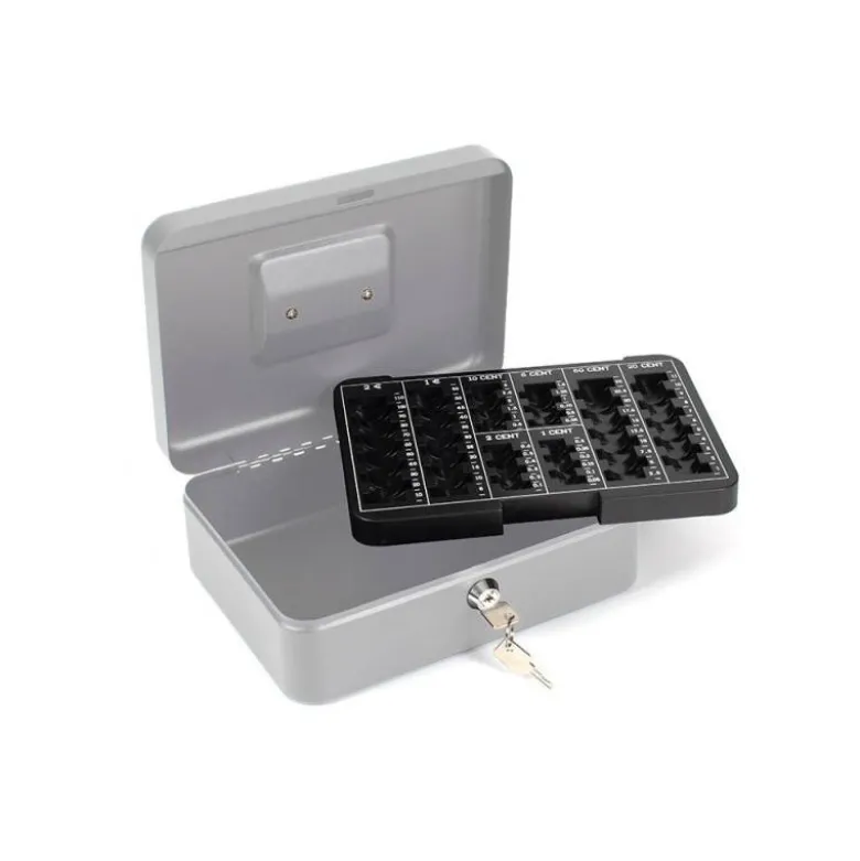 Caja caudales Q-Connect 10" 250x180x90 mm plata con bandeja portamonedas