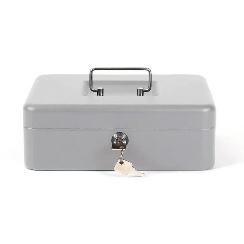Caja caudales Q-Connect 10" 250x180x90 mm plata con bandeja portamonedas