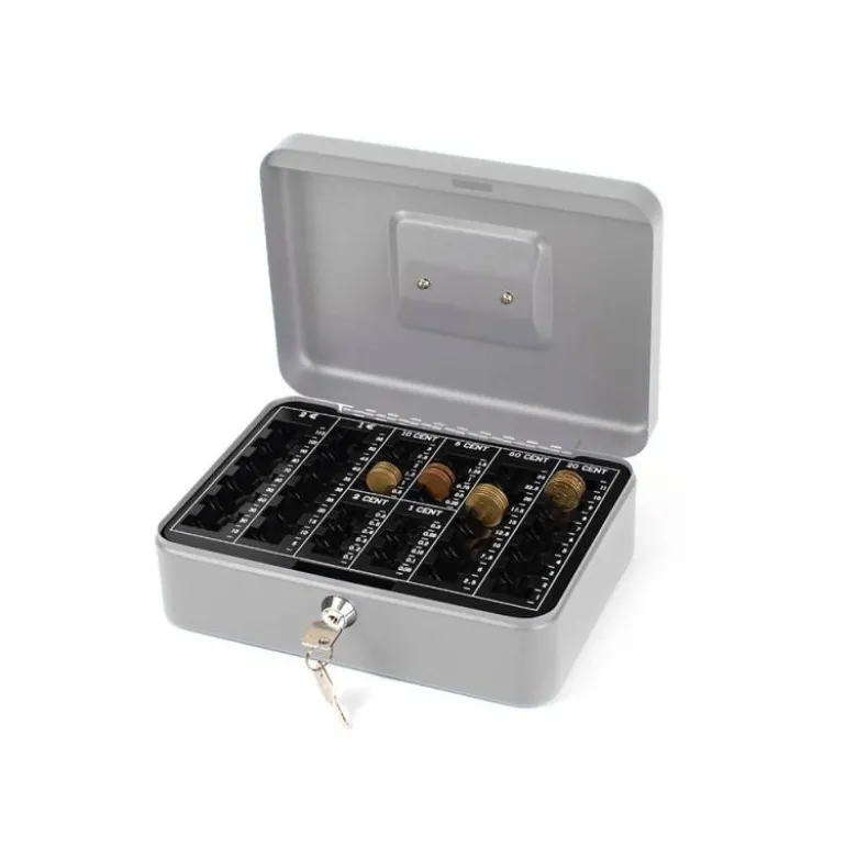 Caja caudales Q-Connect 10" 250x180x90 mm plata con bandeja portamonedas
