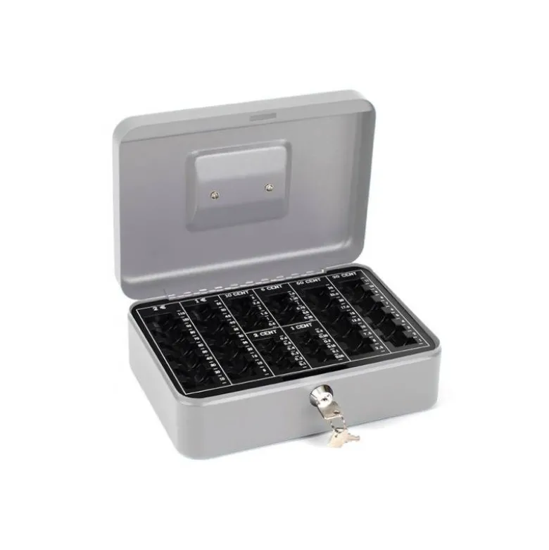 Caja caudales Q-Connect 10" 250x180x90 mm plata con bandeja portamonedas