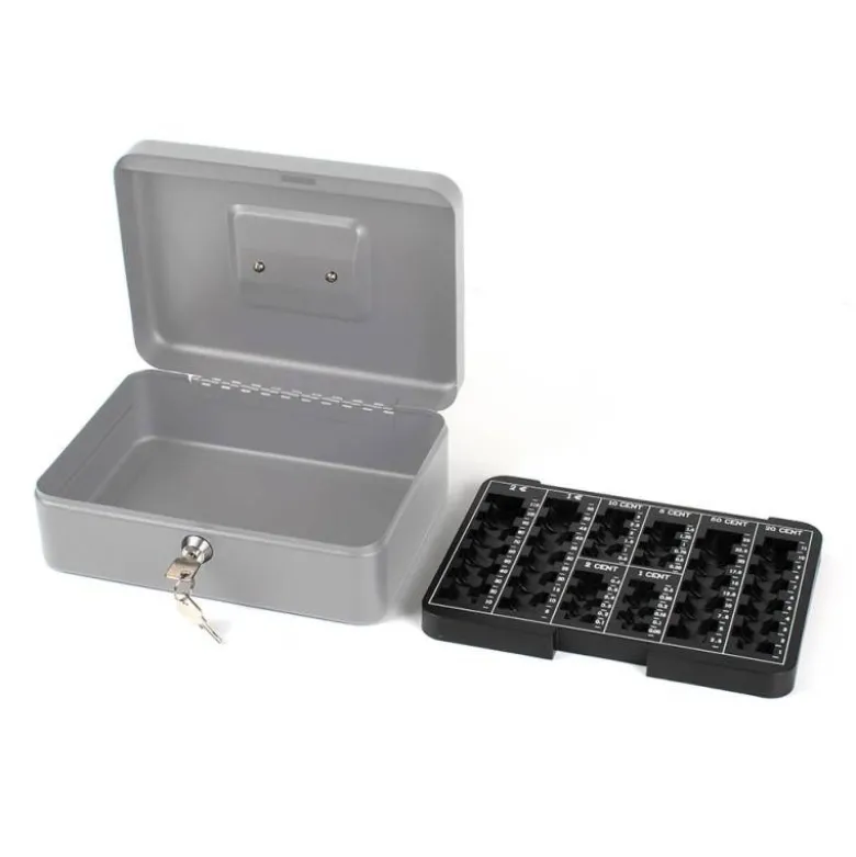 Caja caudales Q-Connect 10" 250x180x90 mm plata con bandeja portamonedas
