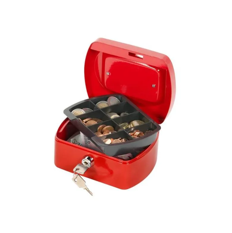 Caja caudales Q-Connect 6" 152x115x80 mm rojo con bandeja portamonedas